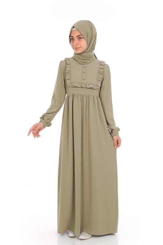 Muslim Closet® Abaya for Young Girls Age Below 14 Years | Kids Abaya with Ruffled Design over chest | Baby Girl Burqa Design (MC-KRFL001)