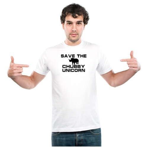 Unisex Round Neck Graphic 'Save Animals | Save The Chubby Unicorn' Polyester T-Shirt White [Size 2YrsOld/22in to 7XL/56in]