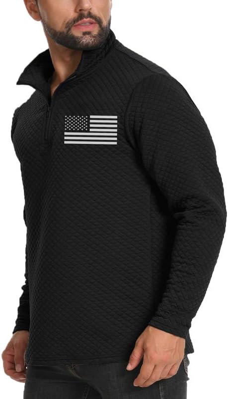 H HYFOL Men's USA Flag Graphic Pullover Waffle 1/4 Zip Stand Collar American Patriotic Sweatshirts - Image 4
