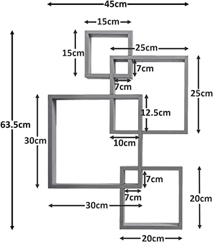 Gatton Design Floating Shelves, Wall Mounted Interlocking Cube Design, Grey, Shelves for Wall, Wall Shelves for Bedroom, Living Room, Bathroom & Kitchen, Floating Shelf, Wall Shelf for Décor