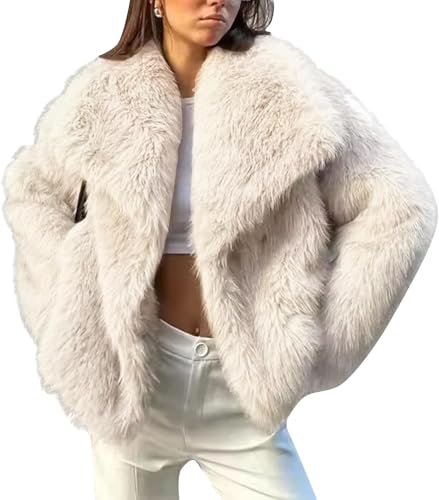 Design: questo cappotto in pelliccia sintetica presenta un lussuoso e soffice collo a scialle in pelliccia, foderato, lunghezza corta, design frontale aperto, chiusura con bottone a pressione, facile da indossare o da togliere, 2 comode tasche nascoste laterali, un cappotto corto in pelliccia sintetica shaggy alla moda per donne e ragazze