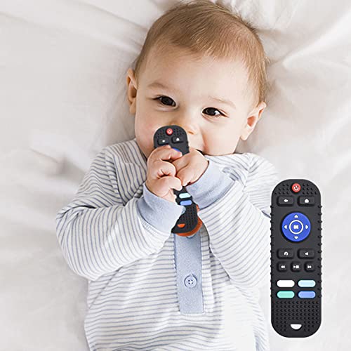 Image of Baby Teething Toys, 2 Pack Soft Silicone Remote Control Shape Teething Toys for Babies 6-12 Months, BPA Free Molar Teether Chew Toys for Infant Boys Girls Baby (Beige & Beige)