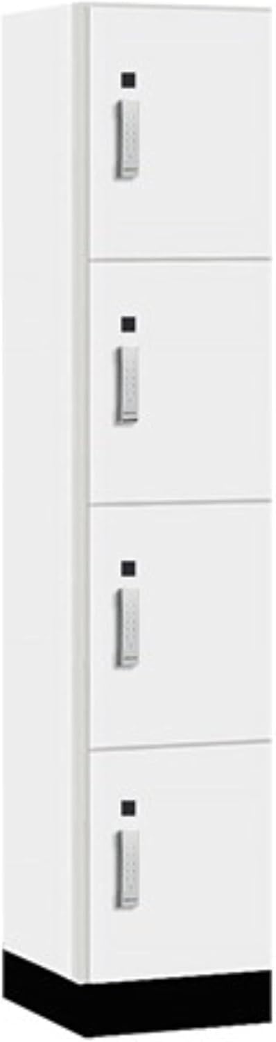Salsbury 15" Wide Premier Wood Locker-Four Tier-1 Wide-6 Feet High-18 Deep-Arctic White-Silver Electronic Locks