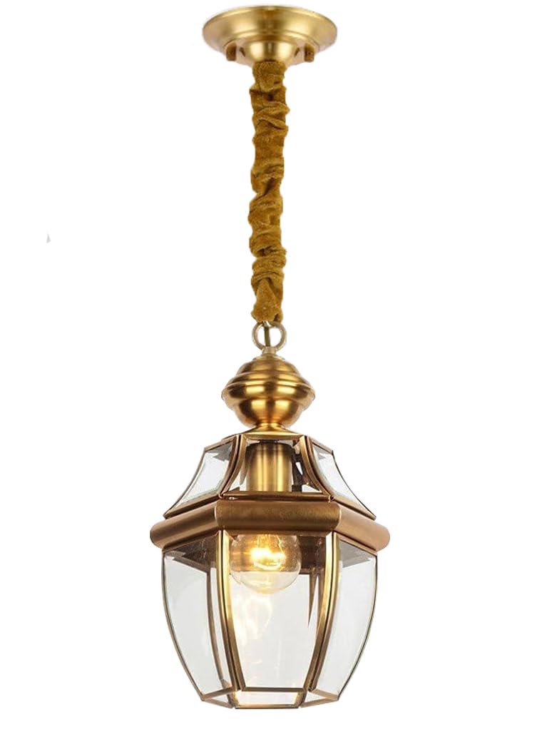 Cetornie E27 Vintage Copper Antique Ceiling Lantern LED Antique Brass Pendant Light Fixture Chandelier Glass Living Room Hanging Lamp Bar Corridor Garden Balcony Lighting Fitting