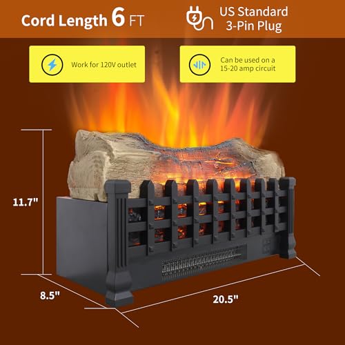 Image of 21 inch Electric Fireplace Log Set, Fireplace Insert with Realistic Flame, Adjustable Flame Brightness, Thermostat, 9H Timer, Remote Control, Overheating Protection, 1400W