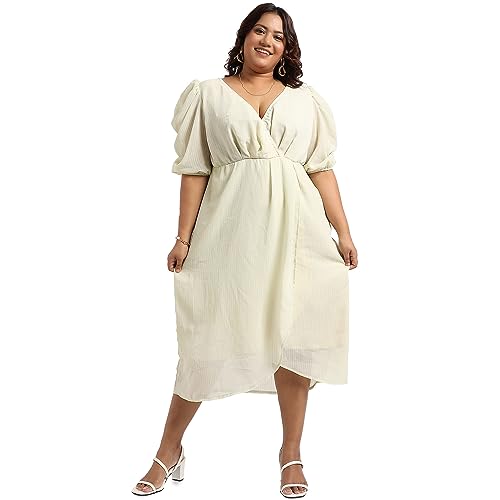 Image of Instafab Plus Women's Dress for Casual Wear | Short Sleeve | Plus-Size Fit | Polyester Fabric | V-Neck Dress Crafted with Comfort Fit for Everyday Wear