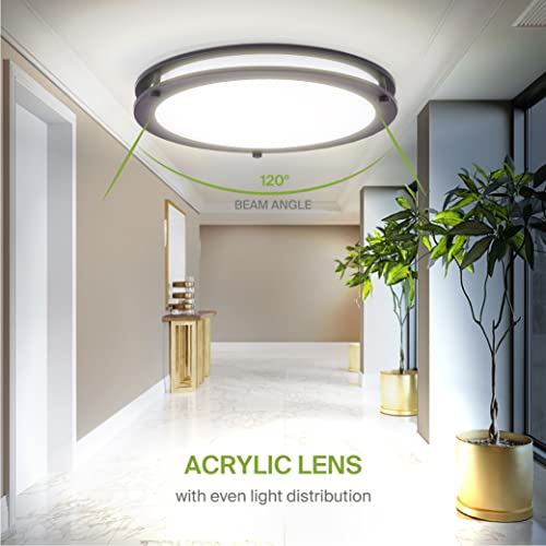 Asd Led Close To Ceiling Flush Mount Light Fixture | Frosted Round Double Ring Lighting Lamp | 18 Inch 28W 120V 2250Lm 3000K/4000K/5000K Adjustable | Dimmable, Energy Star, Etl | Dark Bronze #TOP3