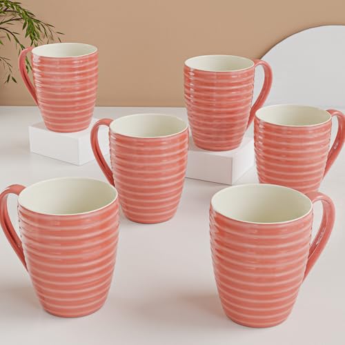 The Earth Store Spiral Pink Ceramic Coffee Mug | Tea Mug | Dishwasher & Microwave Safe | Ideal for Daily Use, Gift to Best Friends | Set of 6, 300 ML (B0DF7X7XHL) Amazon Price History, Amazon Price Tracker