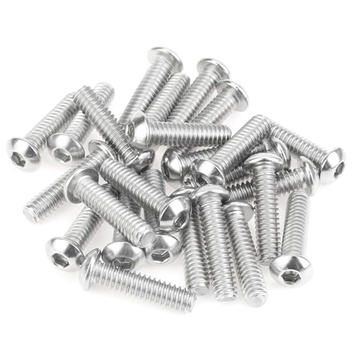 Image of 25 Pieces 1 /4-20 x 1 Button Head Socket Cap Screws Bolts, HELIFOUNER 304 Stainless Steel (18-8) Screws, Bright Finish, Fully Threaded