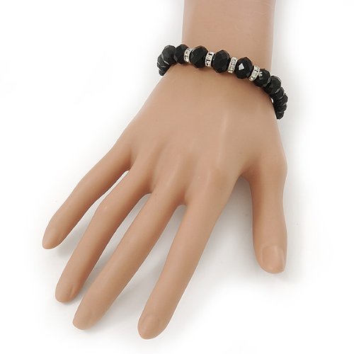 Conjunto de Collar y Pendientes de Cristal Negro Vidrio Gargantilla con Pulsera Flexible Mujer 7