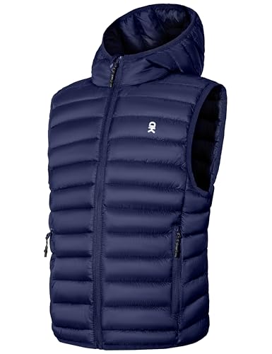 Image of Little Donkey Andy Boys Winter Puffer Vest Packable Lightweight Faux Down Hooded Sleeveless Jacket 6-14 Years