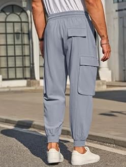 Men's Joggers Pants Casual Baggy Cotton Drawstring Tapered Sweatpants Cargo Hippie Loose Fit Trousers with Multi-Pocket