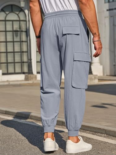 Men's Joggers Pants Casual Baggy Cotton Drawstring Tapered Sweatpants Cargo Hippie Loose Fit Trousers with Multi-Pocket