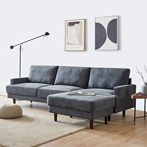 Sectional Sofa with Reversible Chaise,JULYFOX 104 inch L-Shaped 3-seat Corner Couch with Convertible Ottoman Lounger Polyester Fabric for Living Room Office Club Dark Gray