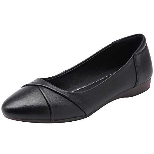 amropi Mujer Punta Plisado Cerradas Zapatos de Vestir Trabajo Bailarinas Planas(Negro,38 EU)