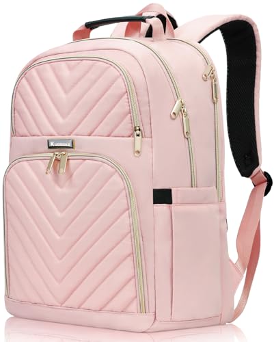 Image of Kuosdaz Women's Backpack, 17.3 Inch School Backpack, Girls, Teenagers, Laptop Backpack, Stylish Daypack, Waterproof for School, University, Travel, Work, Pink