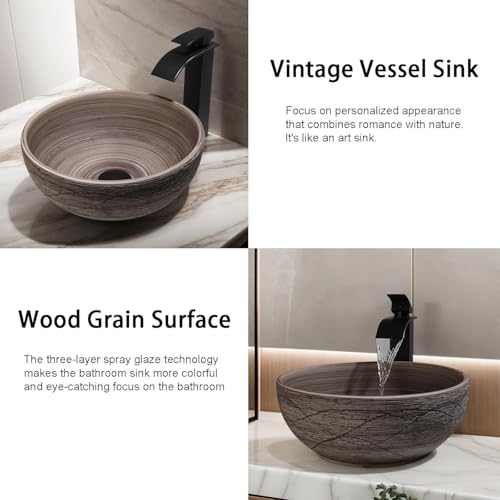 Image of Backline Matte Brown Ceramic Vintage Wash Basin | Small Round Basin | Above Counter Table Top | Bathroom Sink | Designer Art Basin for Bathroom, Vanity & Living Space (35x35x14 cm) (5 Years Warranty)