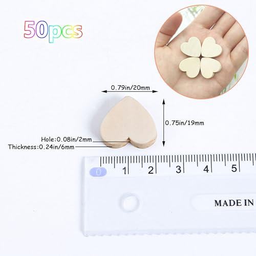 Hayaww Pack of 50 Heart-Shaped Natural Wood Beads - Loose Beads with Holes Heart Spacer Accessories for DIY Crafts Jewellery Making - Image 2