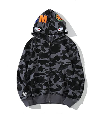 Yumenam Homme Hoodie Requin Sweat à Capuche Imprimé Camouflage Pullover à la Mode avec Poches Sweat-Shirt à Zippée Veste à Capuche Manches Longues Hip...