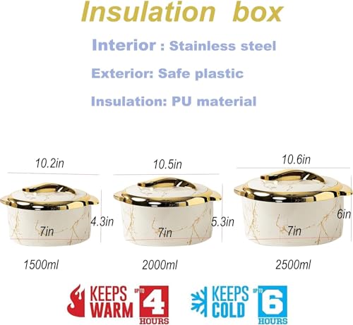 Set di 3 casseruole isolate in acciaio inox, con coperchio, per conservare cibi caldi e freddi, ideali per buffet, feste ed eventi all'aperto