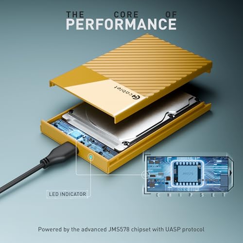 Image of Cablet 2.5 Inch SATA USB 3.0 HDD /SSD Portable External Enclosure for 7mm and 9.5mm, Tool-Free Design, Supports UASP Max 6TB (HD2577-U3-YL)