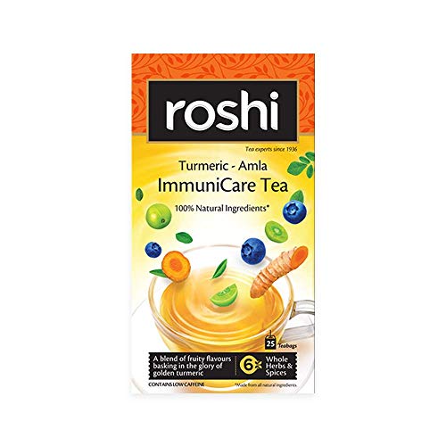 Image of Roshi ImmuniCare Tea | 25 Teabags| Immunity Boosting Green Tea enriched with The Goodness of Turmeric, Amla and Blueberry