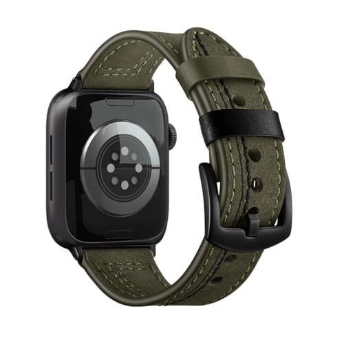 Pulseira Couro Line Rustica Compatível com Apple Watch (42/44/45/49mm, Militar-Preto)