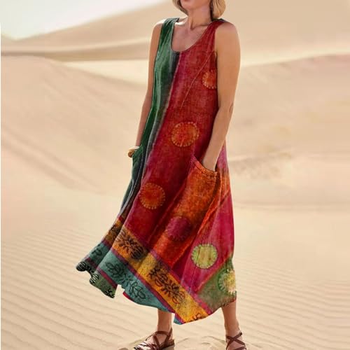 Plus Size Cotton Linen Summer Dresses for Curvy Women 2025 Sleeveless Maxi Vacation Beach Sundresses with Pockets