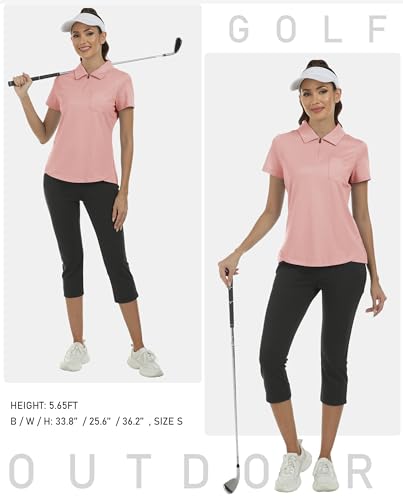 Image of MoFiz Womens Zip up Golf Polo Shirt Short Sleeve Workout Golf Top Moisture Wicking Lightweight Tennis Shirts