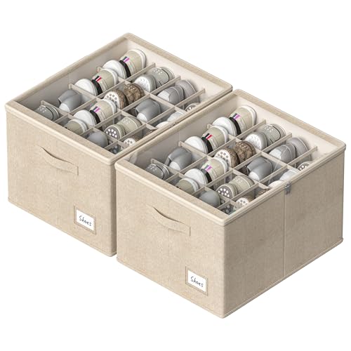 Shoe Organizer for Closet, 2 Pack Sturdy Shoe Storage Bins with Clear...
