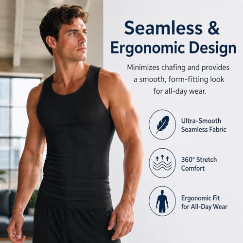 Image of Gynecomastia Compression Shirts, Mens Slimming Body Shaper Vest, Tummy Control Undershirts