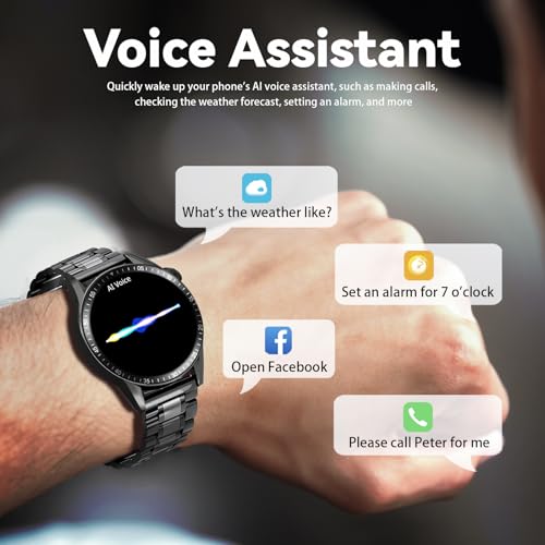 Smartwatch Herren mit 3 Uhrgürteln, Smartwatch mit Anruf-, Sprachassistent-und Nachrichtenfunktionen, Business-geeignet, über 100 Sportmodi, Sportuhr für Android und iOS, Schwarz – Bild 4