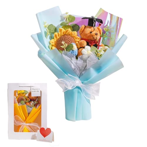 Handmade Graduation Bouquet, 2025 Graduation Bear Flower Bouquet Knitted Sunflower Plush Bouquet for Any Occasions, Birthday, Bridal Shower, Graduation etc Eternal Floral Keepsake