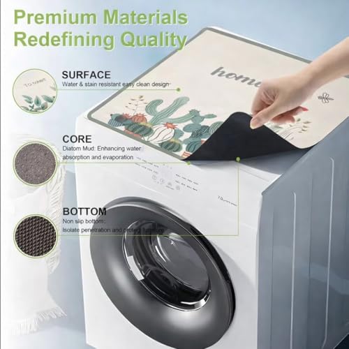 Image of Homecloud Non-Slip Washing Machine Mat - Durable Waterproof Protective Cover for Washer & Dryer, Dust-Resistant Mat Ideal for Laundry Room & Kitchen Appliances | 60x60 cm (Green)