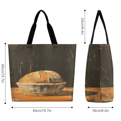 Women's Multi-Functional Shopping Bag，Bread in Basket Printing Messenger Bag Shoulder Bag for Travel, Work, Shopping & Parties with Inner Pocket, Grocery Bag Lightweight & Water-Resistant2