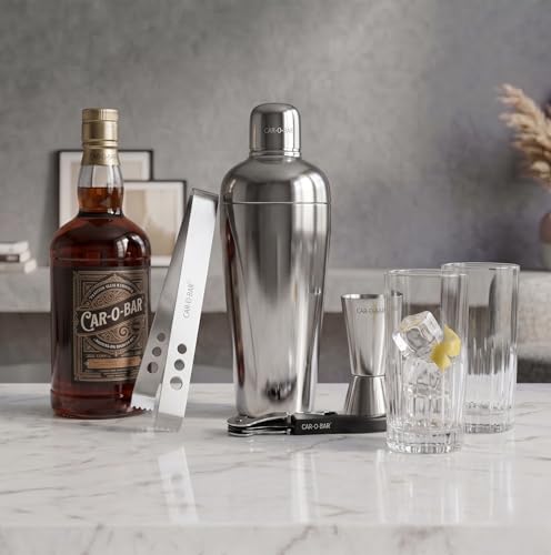 Image of Car-O-Bar Bar kit | Bar Set for Home - Bartender Kit :Cocktail Shaker, Jigger, Wine & Beer Bottle Opener, Ice Tong