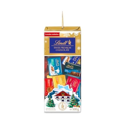 Lindt - Napolitains SWISS PREMIUM - Mix de Chocolats Lait Noisettes, Eclats de Nougat, Noir Pointe de Sel, Coco - Idéal pour Noël, 500g