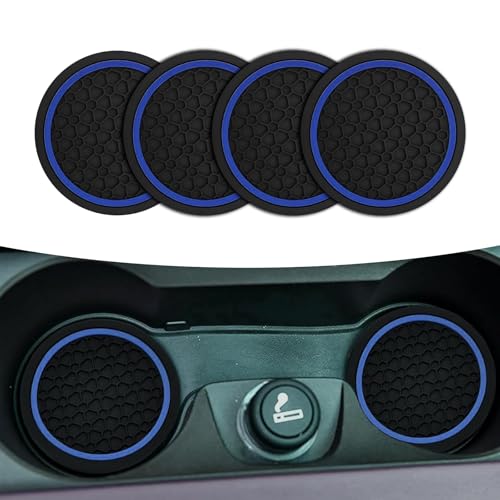 WZP 4PCS Car Cup Holder Coasters, Non-Slip Cup Holder, 2.75 Inch Embedded in Ornaments Silicone Coaster, Universal Car Interior Accessories for Most Vehicles (Black & Blue)