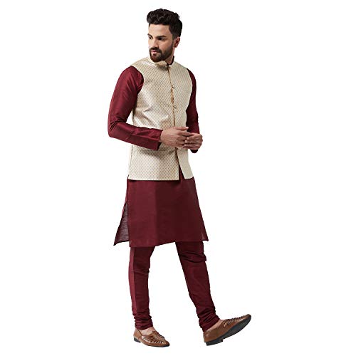 Sojanya (Since 1958 Men'S Silk Blend Kurta Pyjama & Nehru Jacket Combo4
