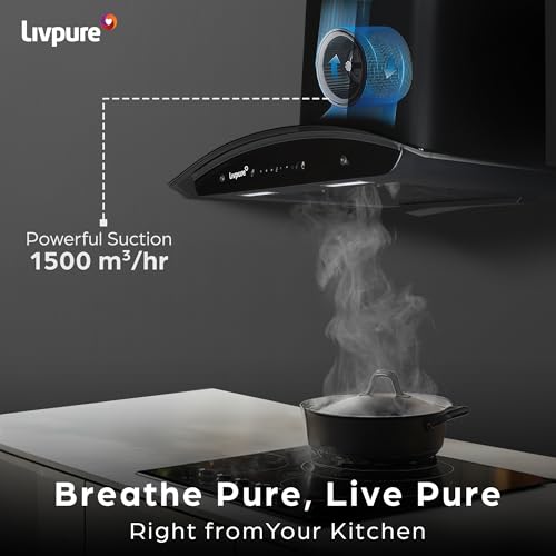 Image of Livpure Avian Neo 90 cm | Curved Glass | 1500 m /hr Suction | Filterless | Touch & Gesture Control | Low Noise | 10 Years Motor + 2 Years Comprehensive Warranty | Black