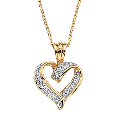 Palm Beach Jewelry 18K Gold-Plated Heart Pendant Necklace, Genuine Diamond Accent 18
