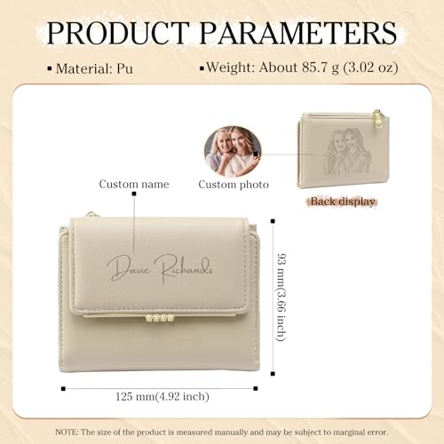 Personalized Photo Small Wallets for Women: Custom Name Picture Leather Womens Wallet -Zipper Coin Pocket Trifold Wallet - Birthday Mothers Day Christmas Gifts for Mom Grandma Ladies (Apricot)2