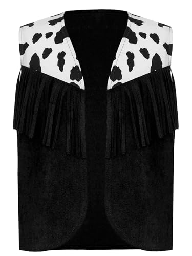 Choomomo Girls Western Cowgirl Vest Fringe Tassels Waistcoat Kids Sleeveless Cow Pattern Jacket Top