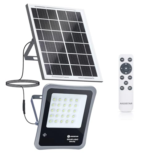 Aigostar - Foco proyector LED solar con mando a distancia,50W,6500K luz blanca. Resistente al agua...