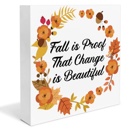 Fall Home Decor Fall Leaves Wooden Sign Rustic Farmhouse Decorations Home Decor for Desk Table Shelf 5 x 5 Inches