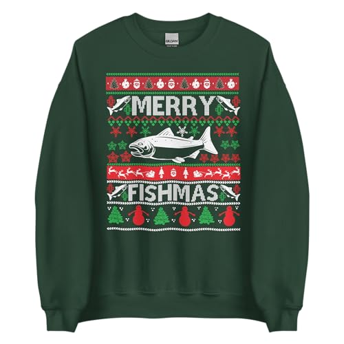 TheFunnyShirtCompany Merry Fishmas - Funny Fishing Ugly Christmas Sweater Women And Men Holiday Unisex Crewneck Sweatshirt