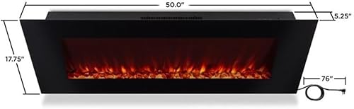 Miniatura 4 de Real Flame 1330E-BK DiNatale Chimenea Eléctrica Colgada de Pared 50" - Negro