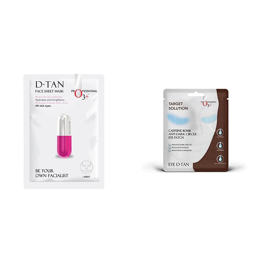 O3+ Facialist Dtan Face Sheet Mask (30g) & O3+ Caffeine Bomb Anti Dark Circle Eye Patch & Eye D Tan (single use only) 5G Combo