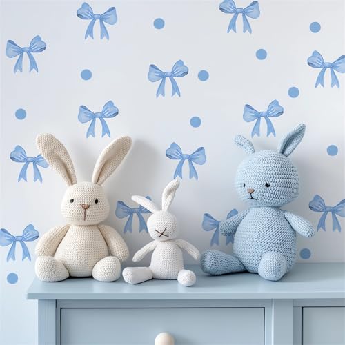 6 hojas de vinilos decorativos azules con lazo para pared miniatura 2