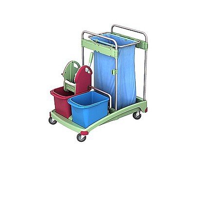 Carrito de limpieza Splast de plástico con soporte para bolsas de basura 120L, 2 cubos + escurridor fregona